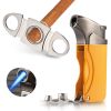 Windproof Butane Lighter Cutter Cigar Accessories Set Metal Gas Torch Lighters Stainless Steel Sharp Cigar Cutter