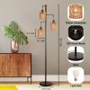 Boho Rattan Floor Lamp - Standing Lamps for Living Room  Dimmable Floor Lamp with Cage Shade
