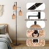 Boho Rattan Floor Lamp - Standing Lamps for Living Room  Dimmable Floor Lamp with Cage Shade