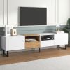 Modern TV Stand with 2 Cabinets& Open Storage Compartment, Color-matching Media Console Table for TVs up to 85''