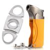 Cigar Lighter Cutter Set Metal 1 Torch Butane Gas Lighters With Punch Drill Hole Cigar Cutter Scissors Tabacco Cutting