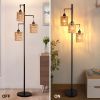 Boho Rattan Floor Lamp - Standing Lamps for Living Room  Dimmable Floor Lamp with Cage Shade