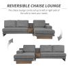 114" L-shaped Sofa Sectional Sofa with Two USB Ports and Two Power Sockets, a Storage Drawer and a Reversible Chaise Lounge for Living Room